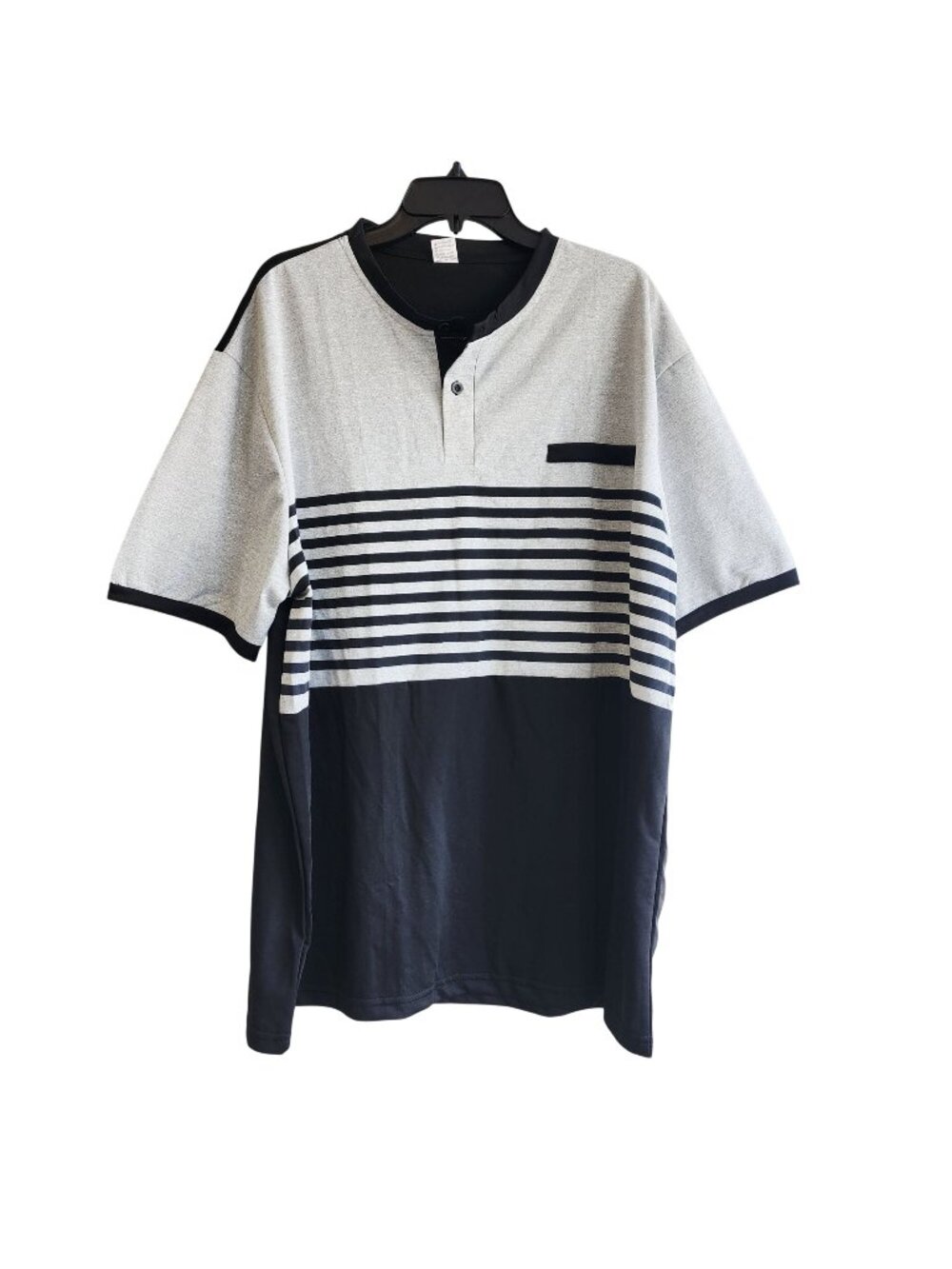 Striped Gray  Mens Black Short Sleeve Henley Shirt Size XXXL